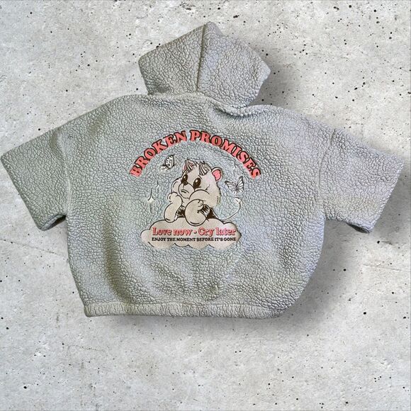 Broken Promises "Love Now Cry Later" Fleece Sherpa Crop Hoodie Size Large - Picture 7 of 11